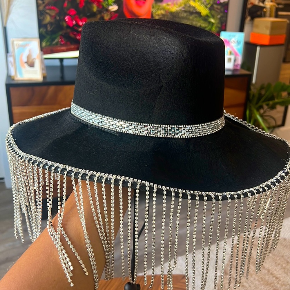 Black detailed cowboy hat with beads